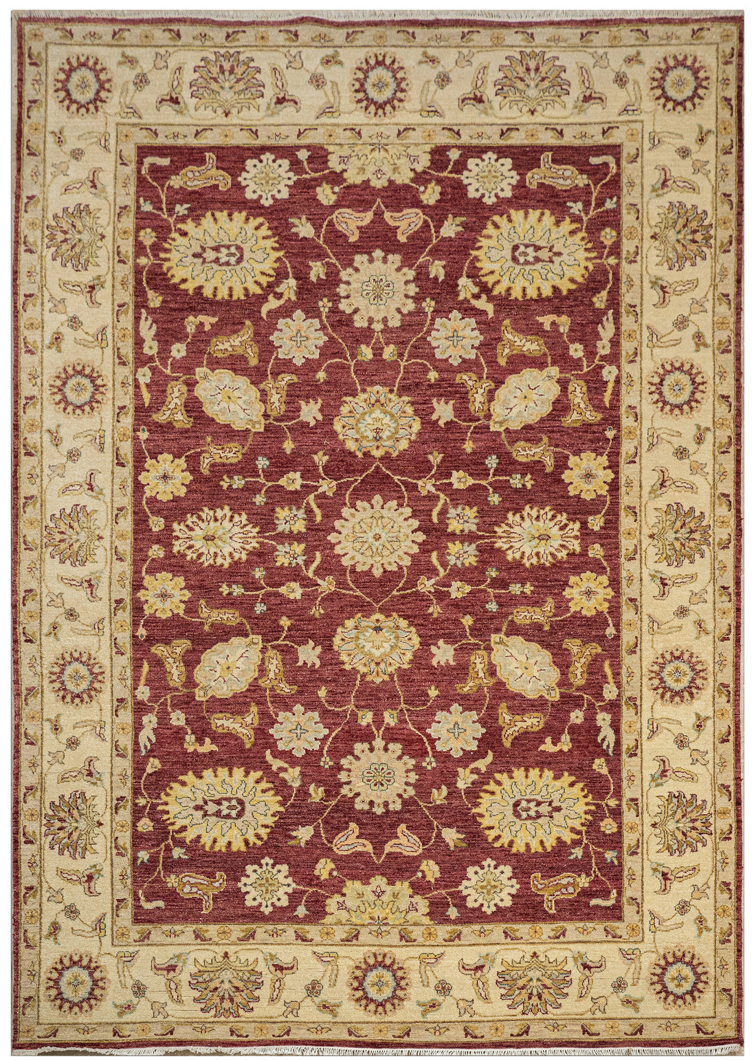 Handknotted Modern Carpet DIA: 0000 Zigler, Red & Ivory