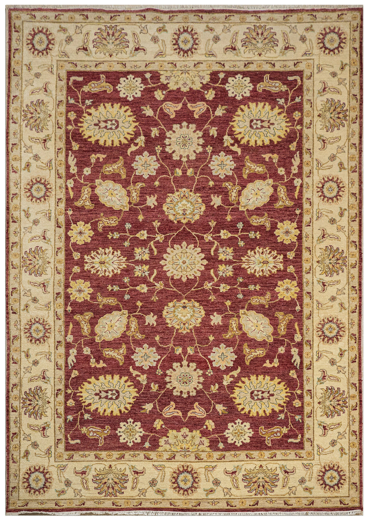Handknotted Modern Carpet DIA: 0000 Zigler, Red & Ivory