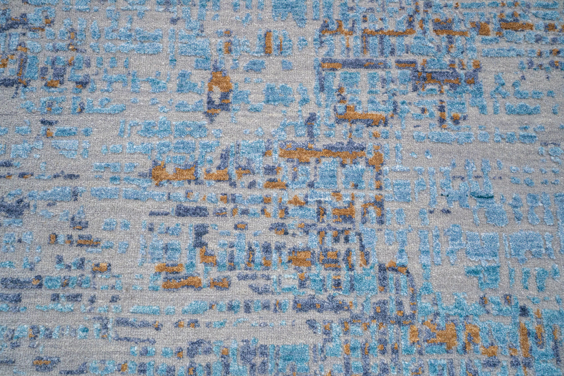 Handknotted Carpet, DIA: 0022 VS, Silver Chalice, Dark Sky Blue & Metallic Bronze