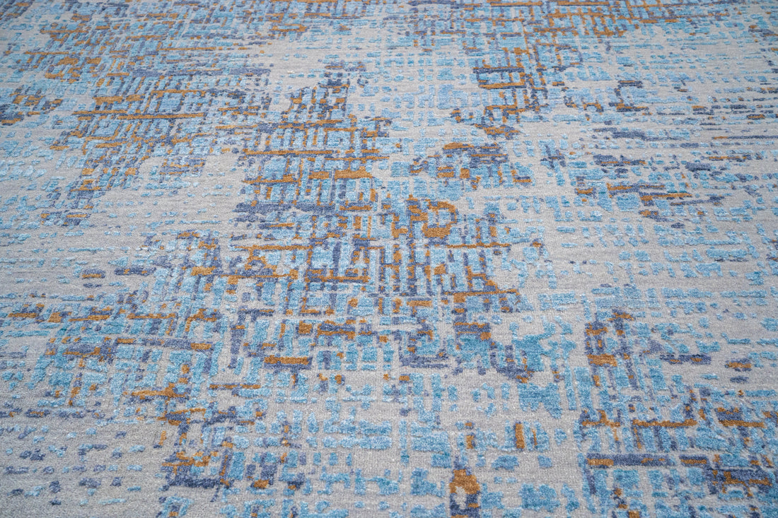 Handknotted Carpet, DIA: 0022 VS, Silver Chalice, Dark Sky Blue & Metallic Bronze