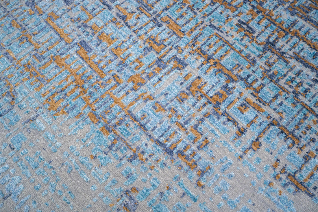 Handknotted Carpet, DIA: 0022 VS, Silver Chalice, Dark Sky Blue & Metallic Bronze