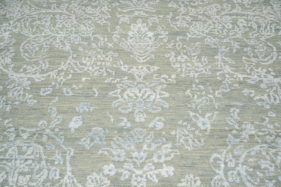 Handknotted Carpet, DIA - 1038 JK  ROUND, Silver Foil & Cadet Blue