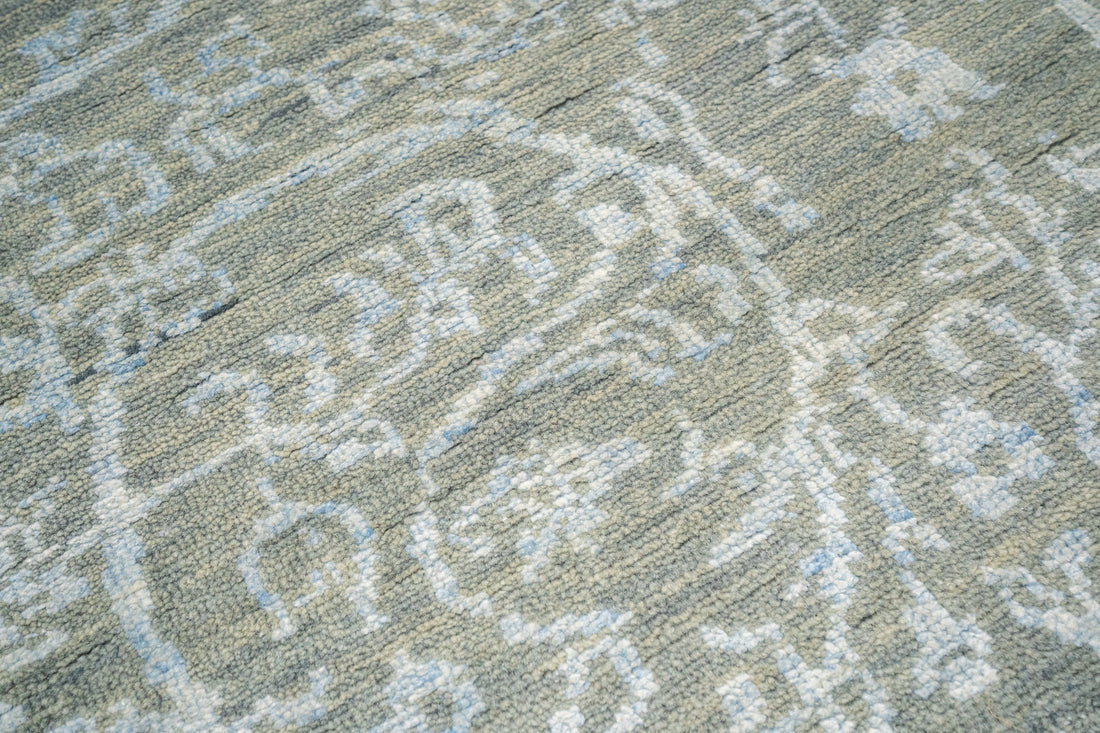 Handknotted Carpet, DIA - 1038 JK  ROUND, Silver Foil & Cadet Blue