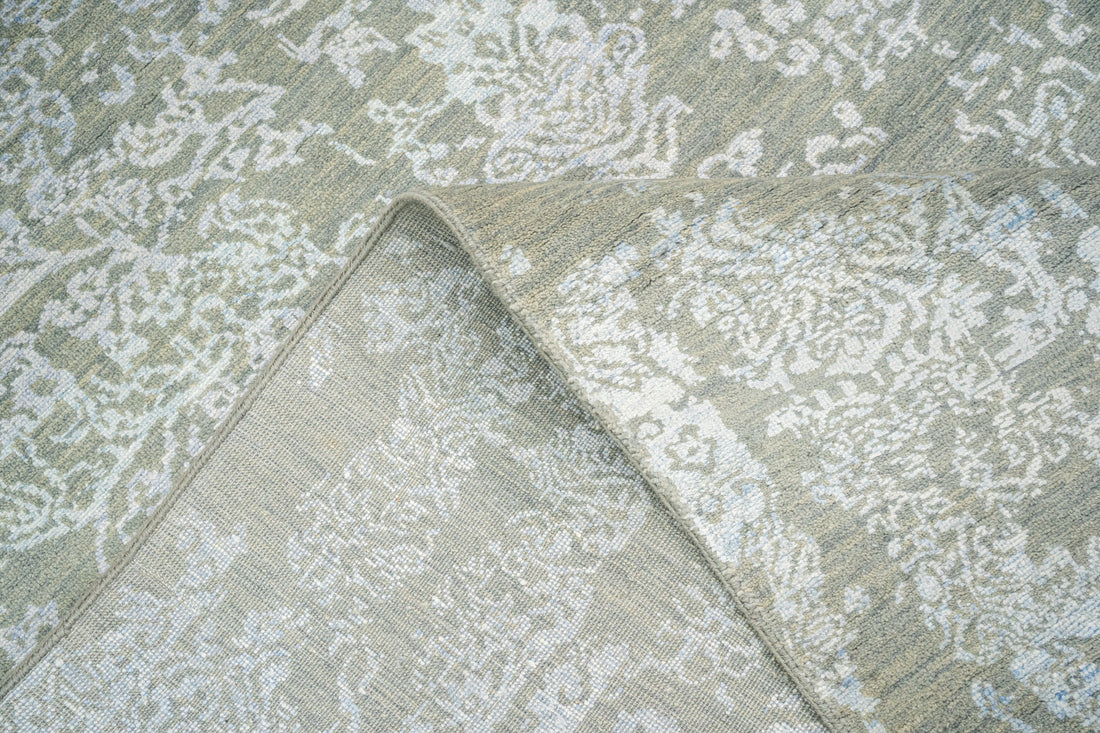 Handknotted Carpet, DIA - 1038 JK  ROUND, Silver Foil & Cadet Blue