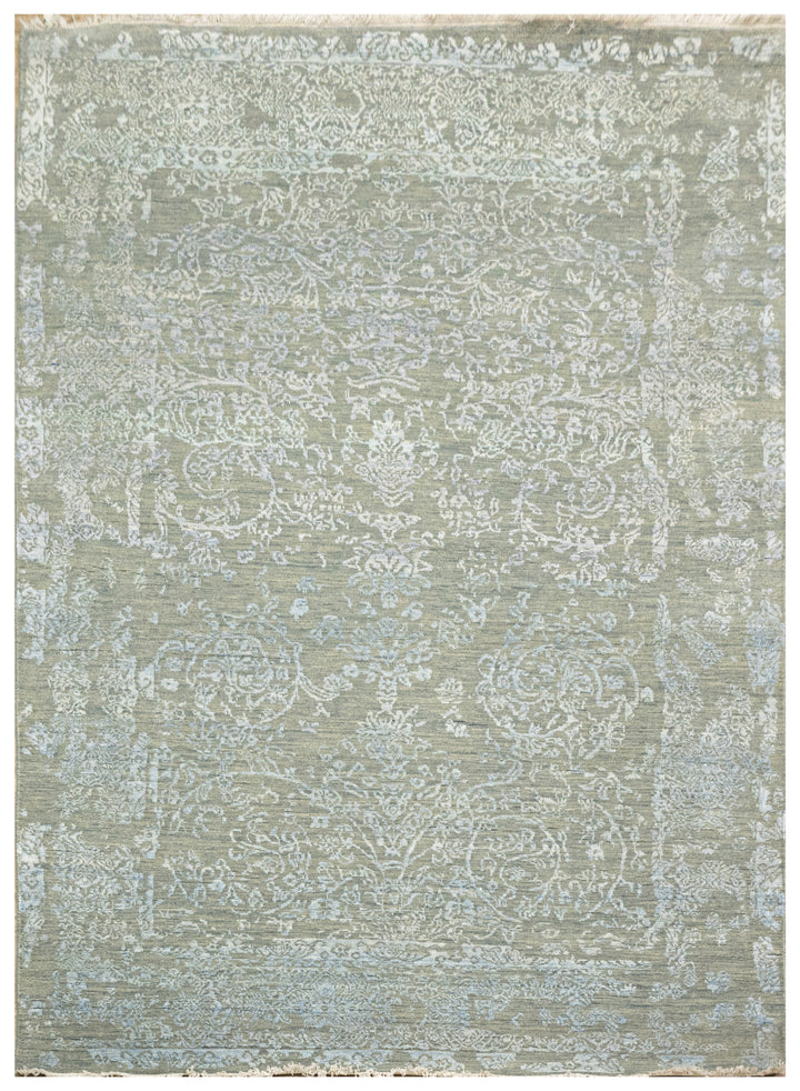 Handknotted Carpet, DIA - 1038 JK  ROUND, Silver Foil & Cadet Blue