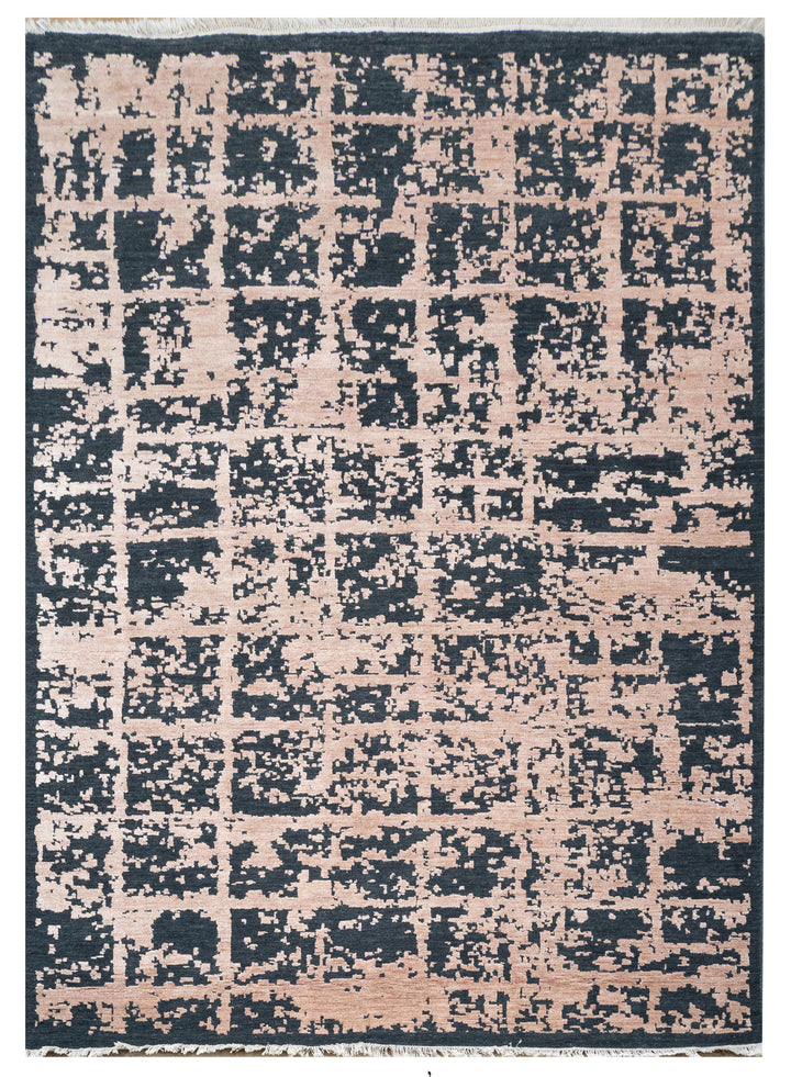 Abstract Design Handknotted Carpet DIA- 117 GALAXY CHECK, Gunmetal & Pale Taupe