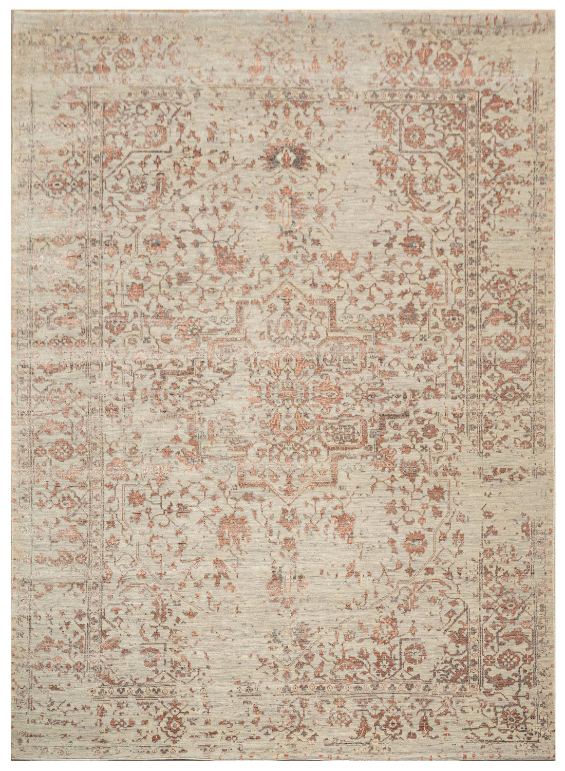 Handknotted Carpet, DIA - 14-01 SERAPI, Pastel Gray & Antique Brass