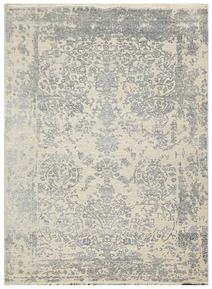 Handknotted Carpet, DIA - 15-01 JK ROUND, Pastel Gray & Silver Foil