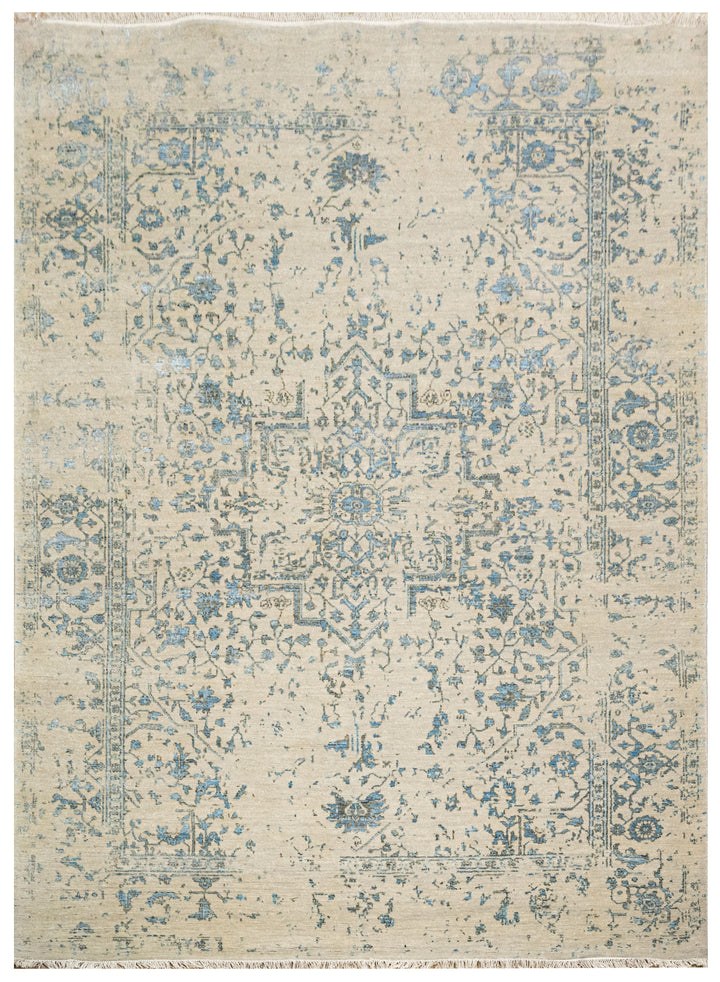 Handknotted Carpet, DIA - 199 SERAPI, Pale Silver & Pewter Blue