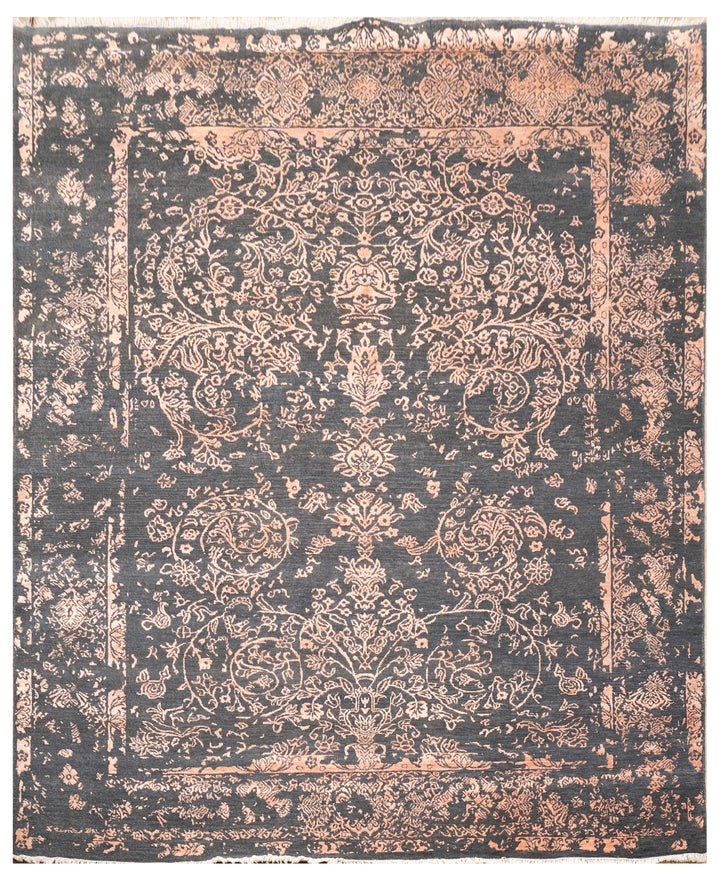 Handknotted Carpet, DIA - 2201 JK ROUND, Grey & Copper