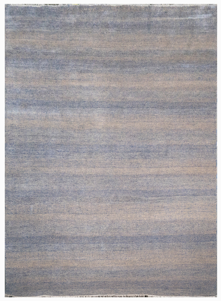 Handknotted Carpet, DIA- 279 MCN, Pale Taupe & Metallic Blue