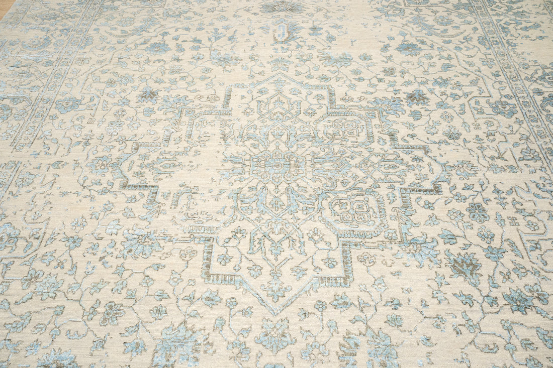Handknotted Carpet, DIA: 492 SERAPI Silver & Aqua