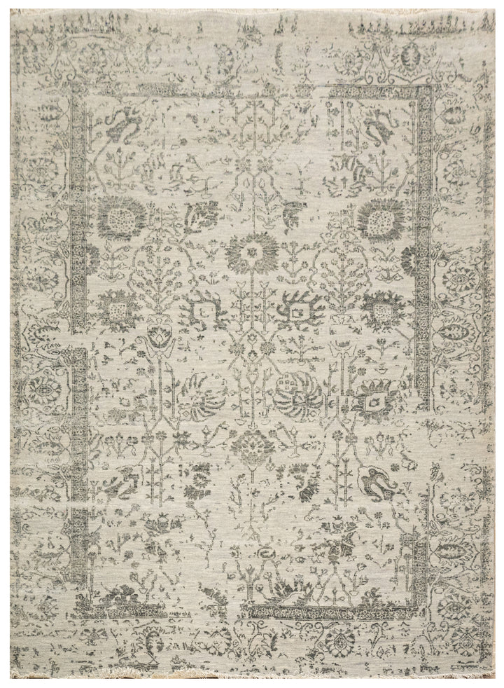 Handknotted Carpet, DIA - 67 VASE 3, Pastel Gray & Silver Foil
