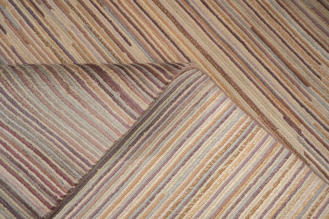 Handknotted Carpet, DIA- 7047 MODERN LINEAR PATTERN, Desert Sand, Café Au Lait Mix