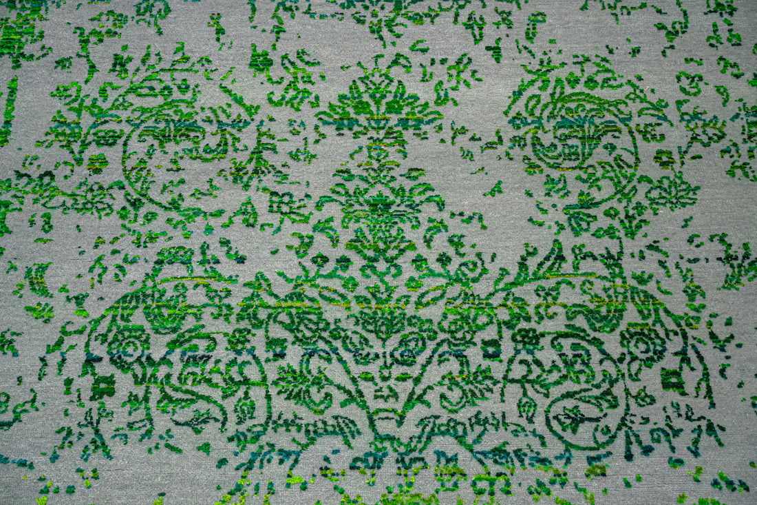 Handknotted Carpet, DIA - 720 JK ROUND, Silver & Green