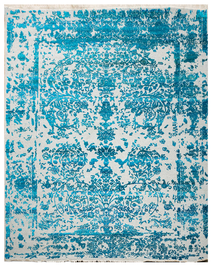 Handknotted Carpet, DIA - 806 JK Round, Light Gray & Sea Blue