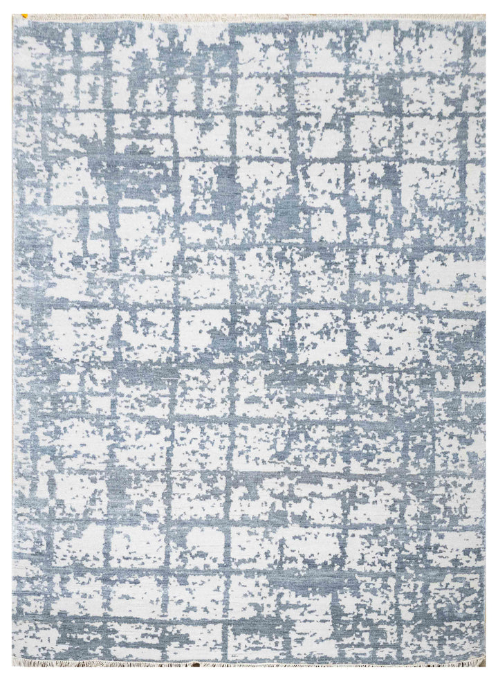Handknotted Carpet, DIA- 975 CHECK, Platinum & AuroMetalSaurus