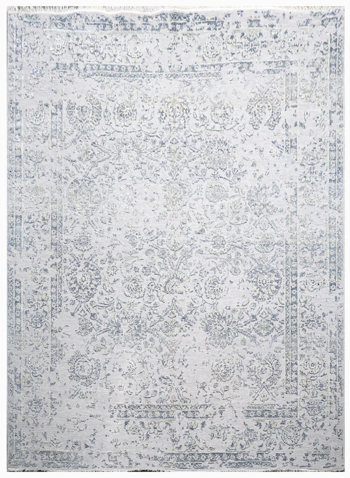 Modern Erased Handknotted Carpet DIA - 0014 M29 Philippine Silver, Independence & Silver Foil