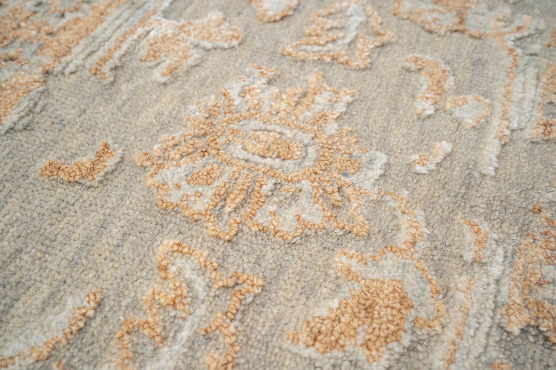 Modern Erased Handknotted Carpet DIA - 0013 M29  Dark Gray & Deer