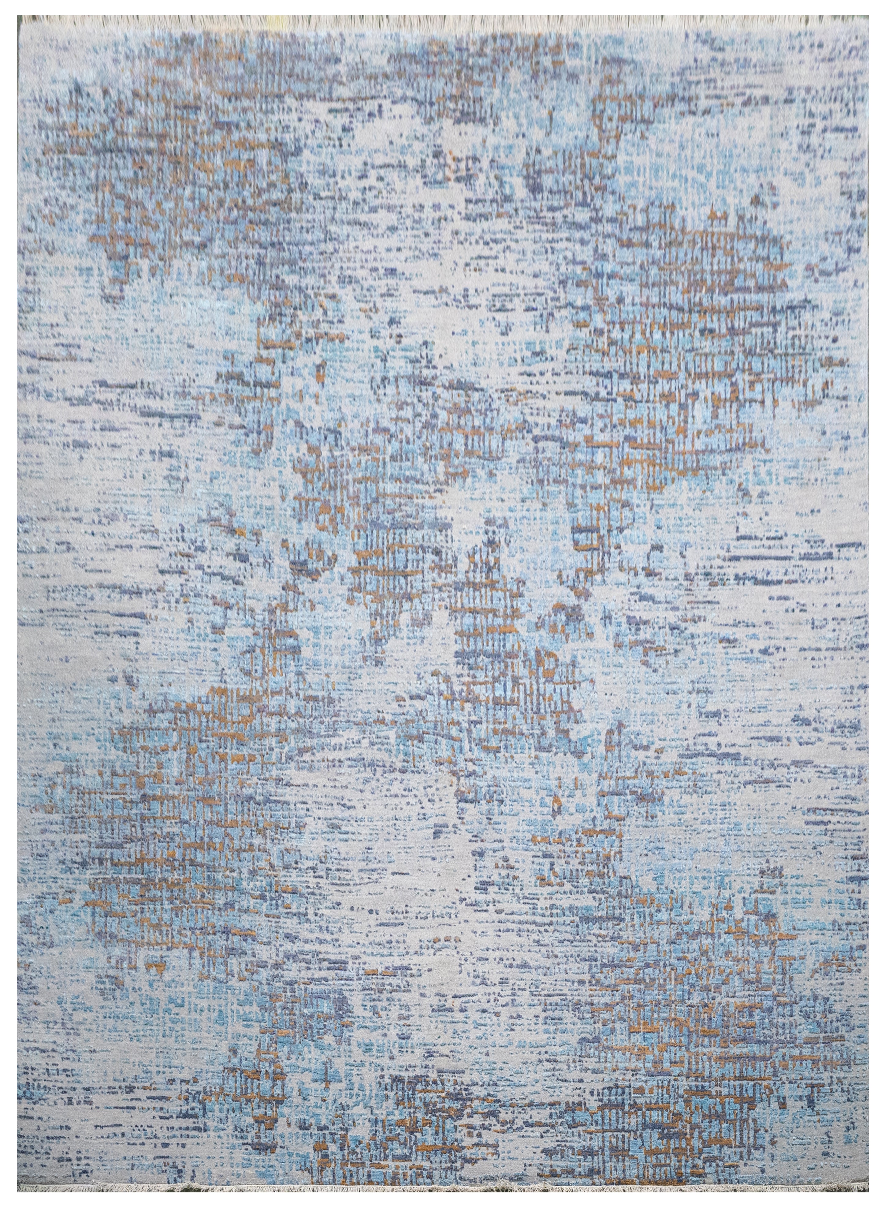 Handknotted Carpet, DIA: 0022 VS, Silver Chalice, Dark Sky Blue & Metallic Bronze