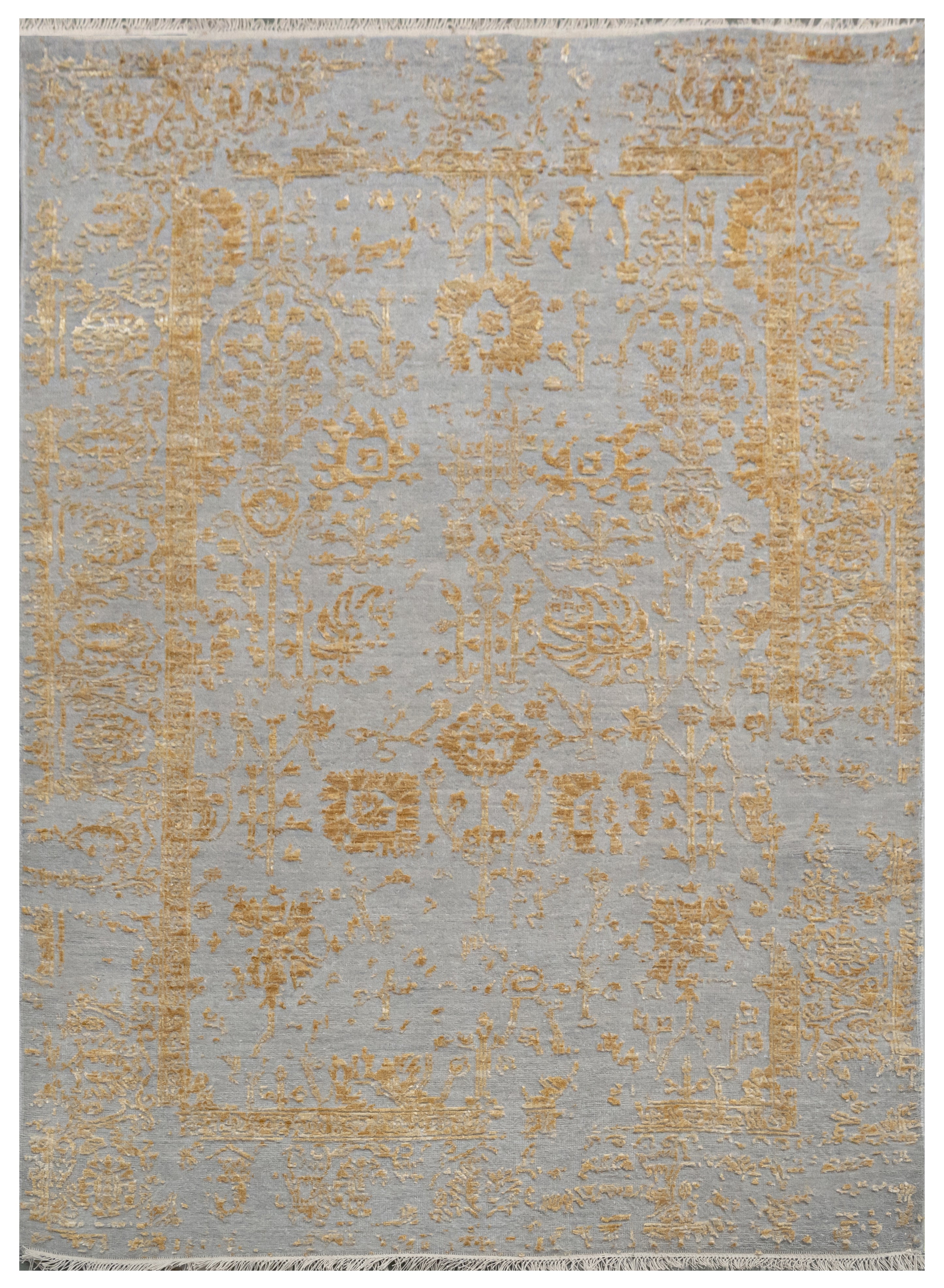 Handknotted Rug  DIA- 1038 VASE 3 Philippine Gray & Aztec Gold