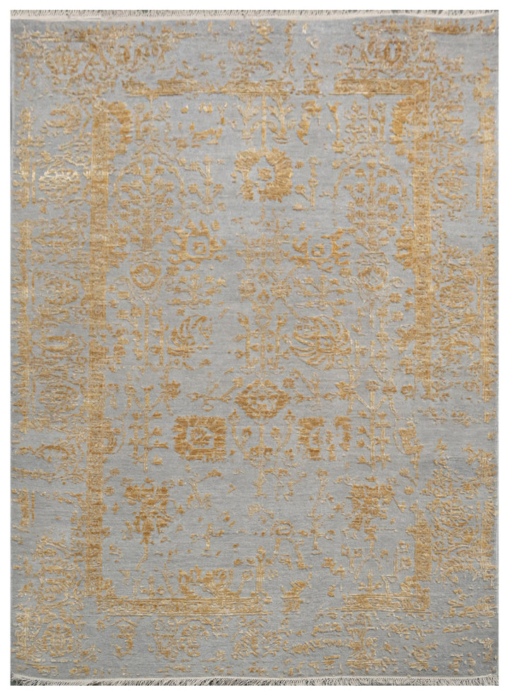 Handknotted Rug  DIA- 1038 VASE 3 Philippine Gray & Aztec Gold
