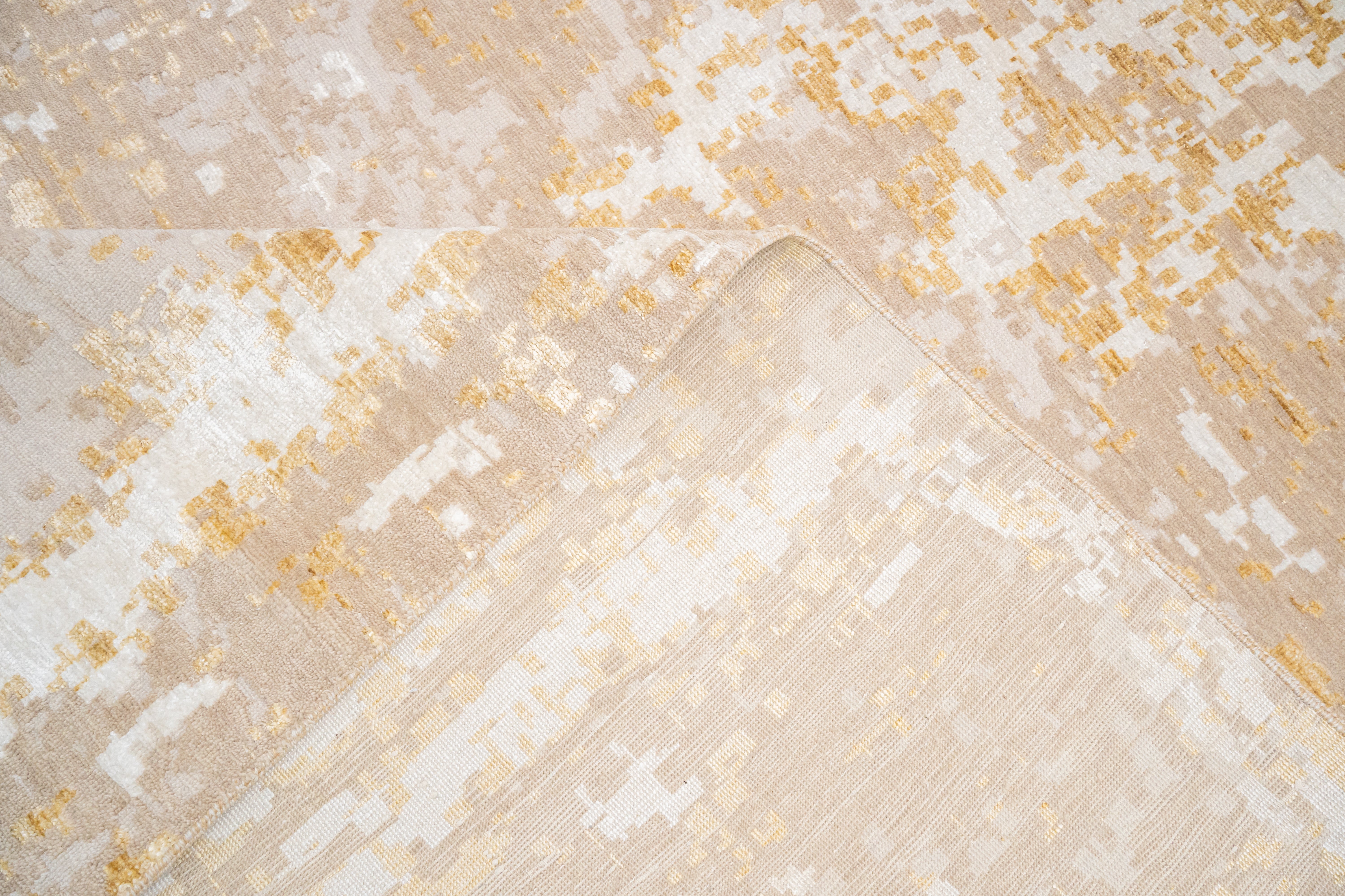 Abstract Handknotted Carpet  DIA- 117 GALAXY 15,  Desert Sand, White Coffee & Light French Beige