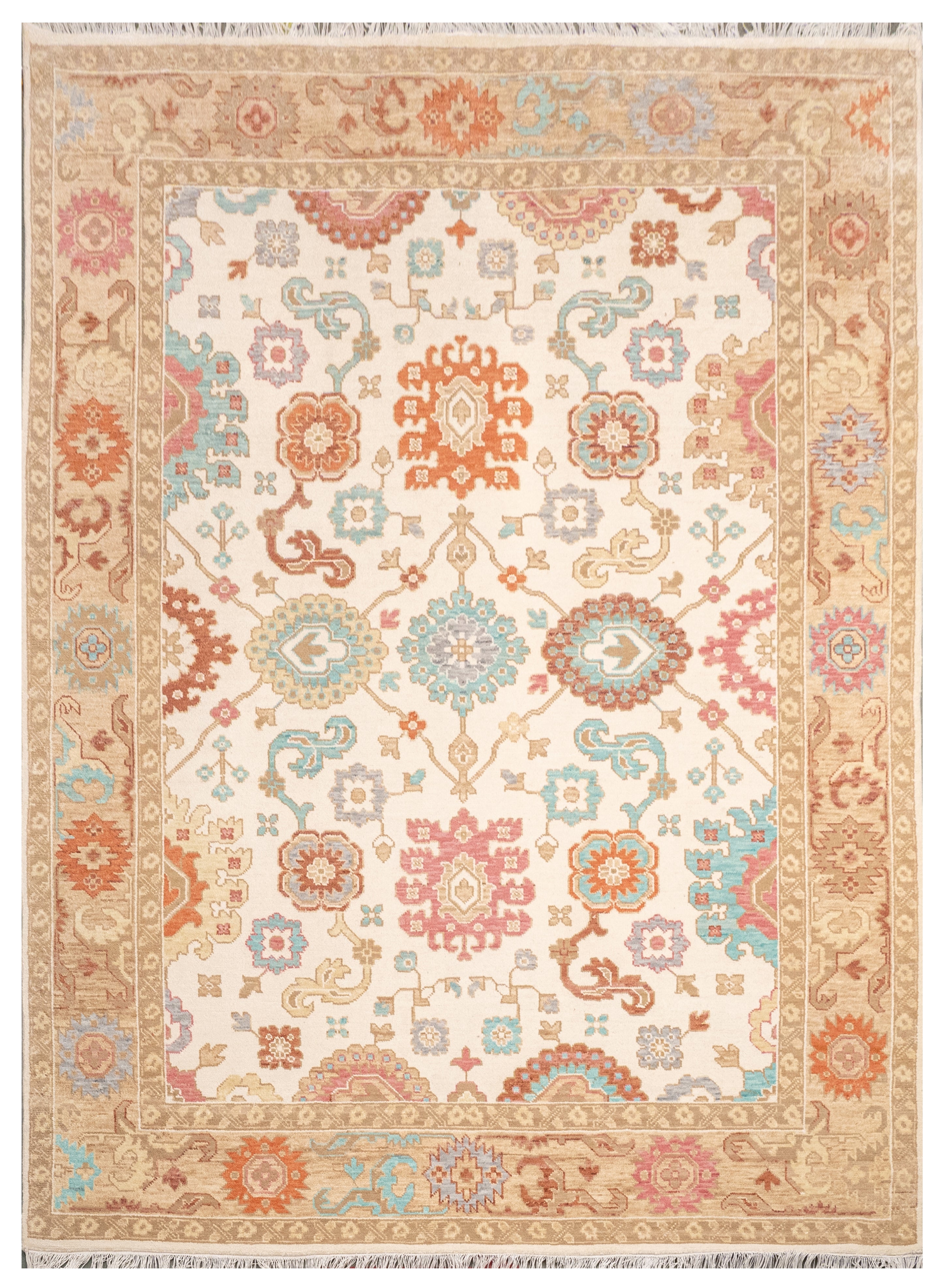 Handknotted Carpet, DIA- 13 OUSHAK, Almond, Brown, Green Sheen & Taupe
