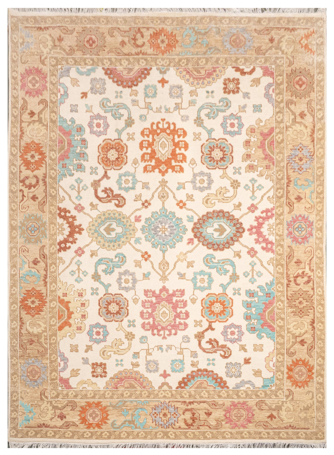 Handknotted Carpet, DIA- 13 OUSHAK, Almond, Brown, Green Sheen & Taupe