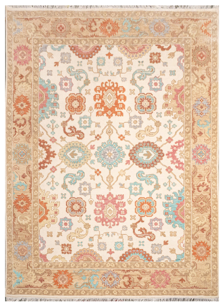 Handknotted Carpet, DIA- 13 OUSHAK, Almond, Brown, Green Sheen & Taupe