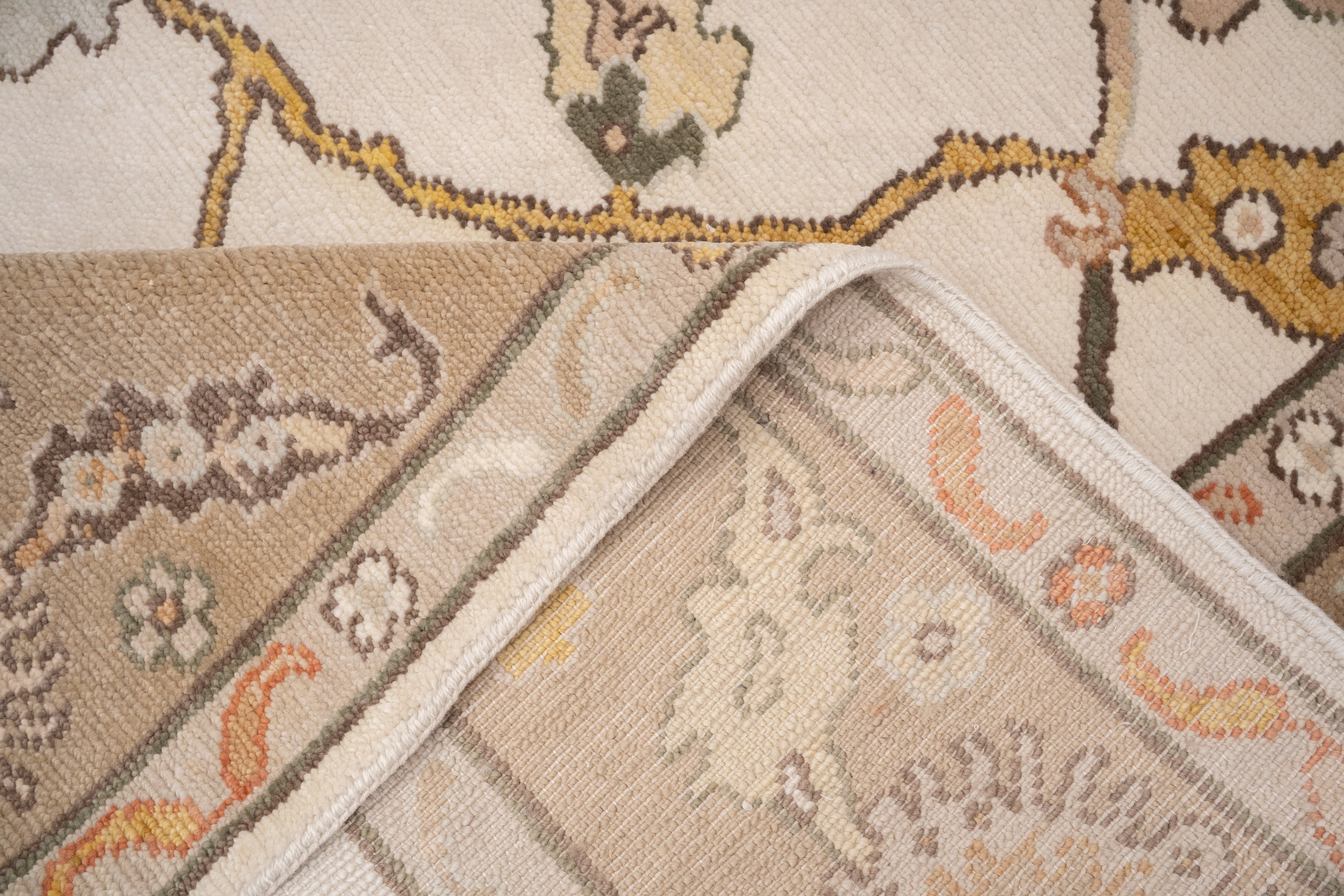 Handknotted Carpet, DIA- 14 OUSHAK, Almond, Taupe, Copper Red & Sunray