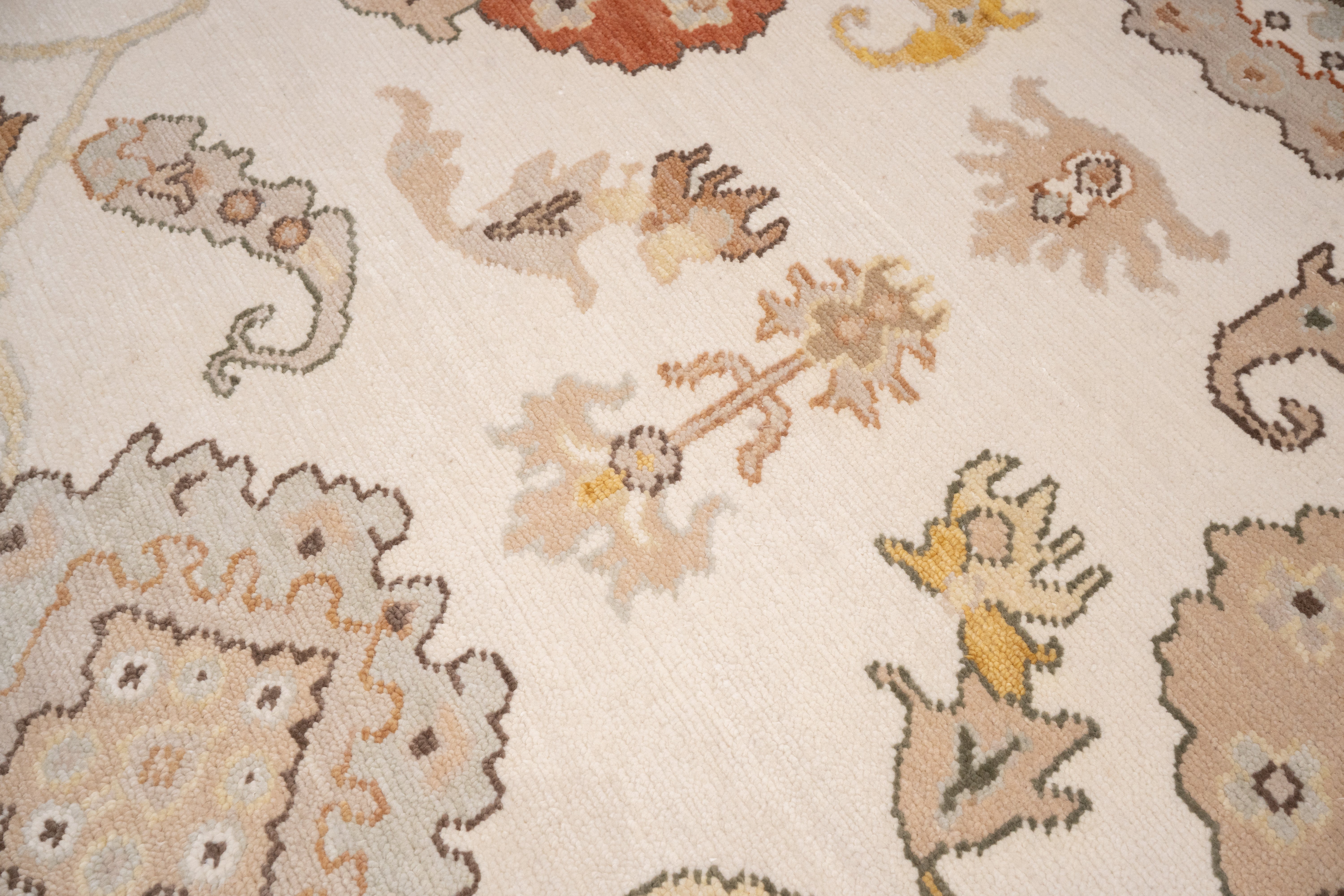 Handknotted Carpet, DIA- 14 OUSHAK, Almond, Taupe, Copper Red & Sunray
