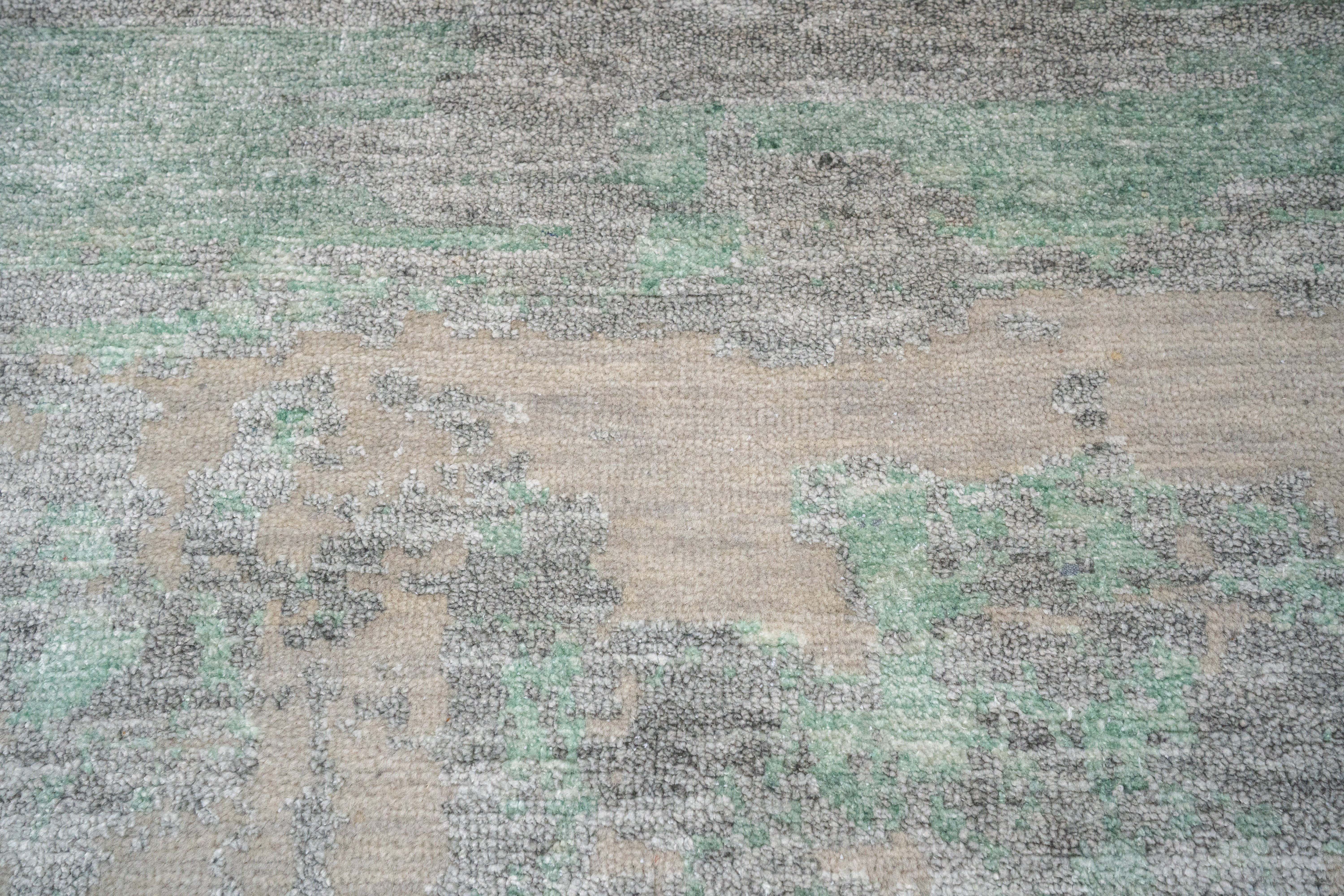 Abstract Handknotted Carpet DIA- 1477 GALAXY 23,  Timberwolf, Laurel Green & Sonic Silver