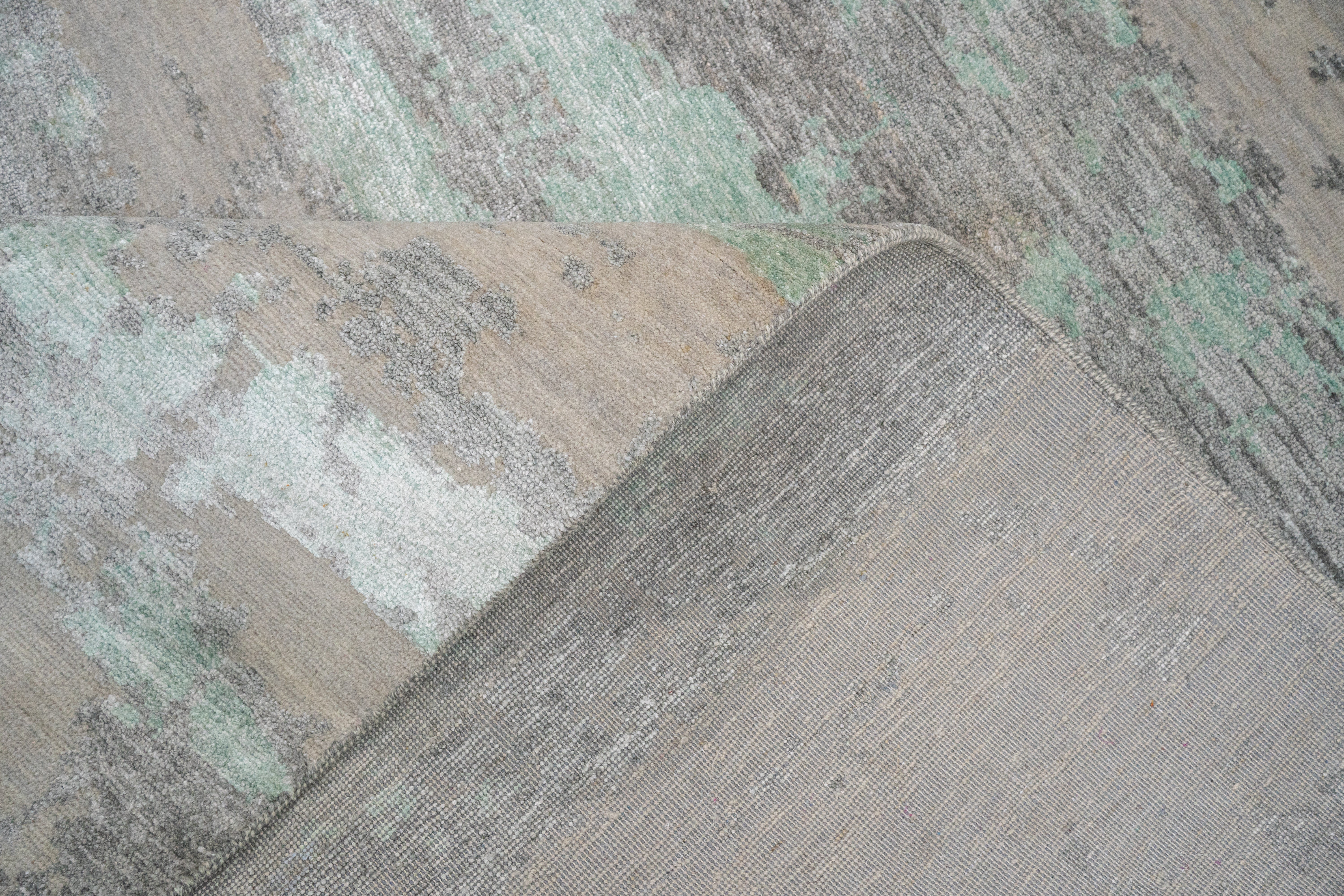 Abstract Handknotted Carpet DIA- 1477 GALAXY 23,  Timberwolf, Laurel Green & Sonic Silver