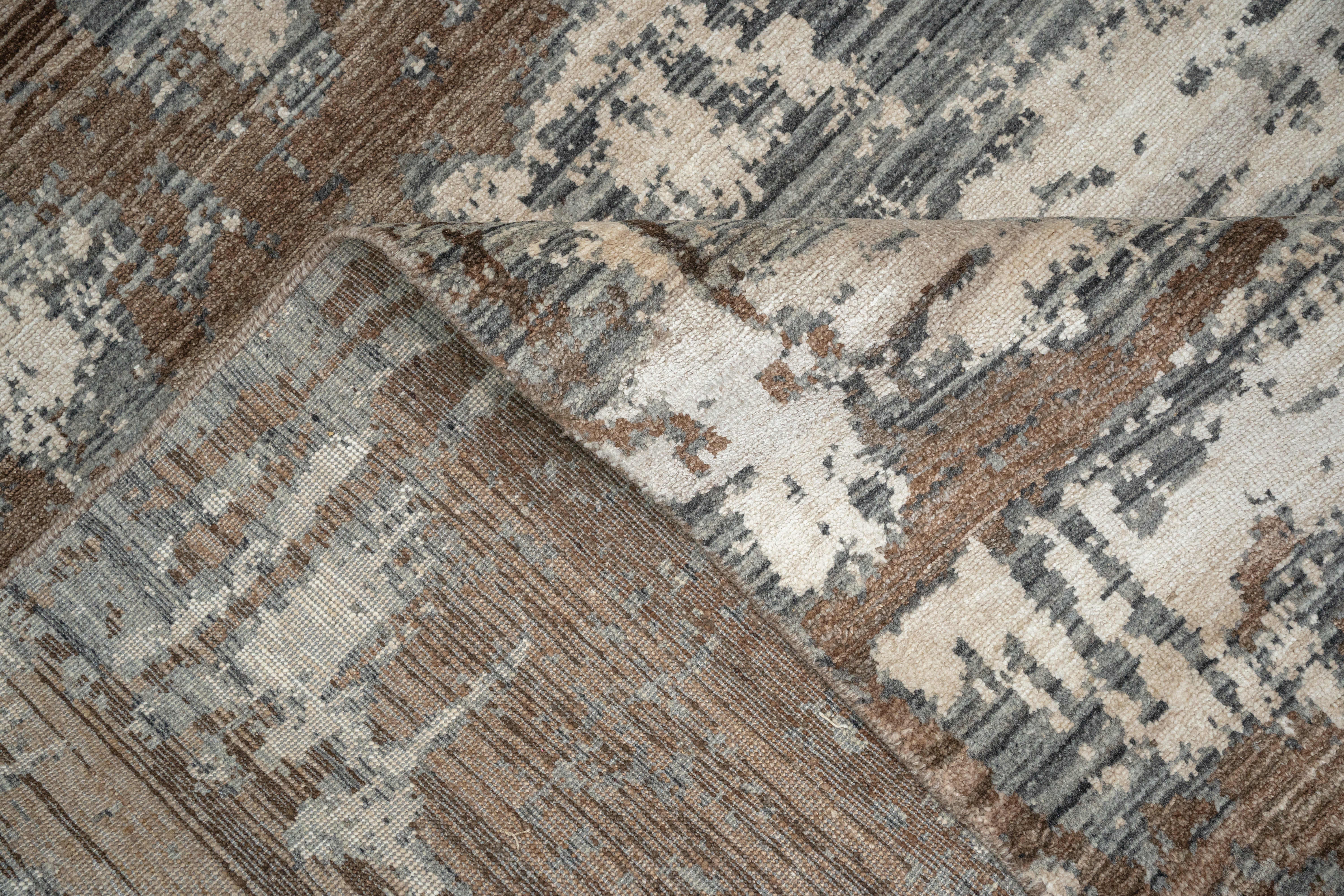 Abstract Design  Handknotted Carpet DIA 1485 GALAXY 23, Pale Silver, Nickel & Shadow