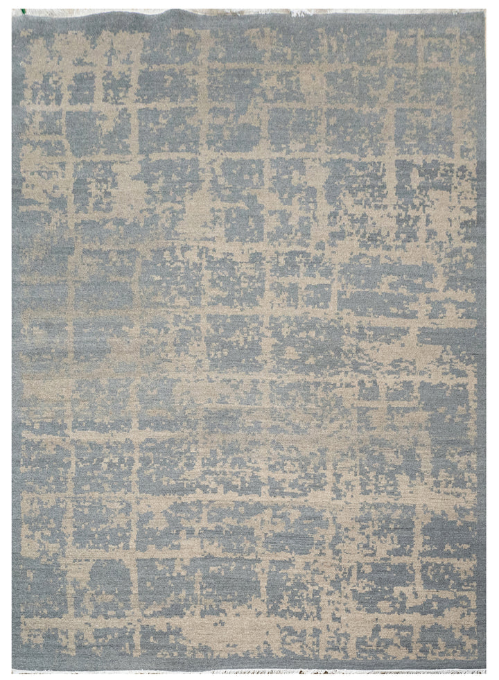 Handknotted Carpet DIA- 1492 CHECK Design, Pale Silver & Dolphin Gray