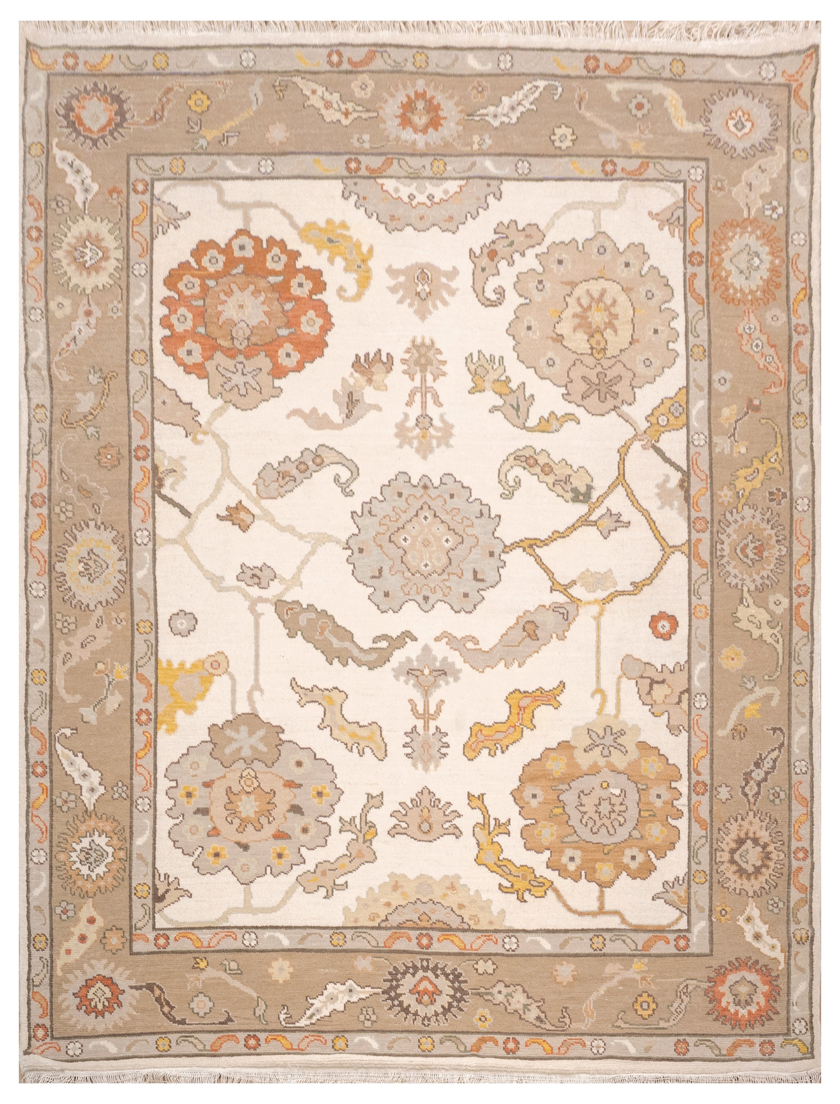 Handknotted Carpet, DIA- 14 OUSHAK, Almond, Taupe, Copper Red & Sunray
