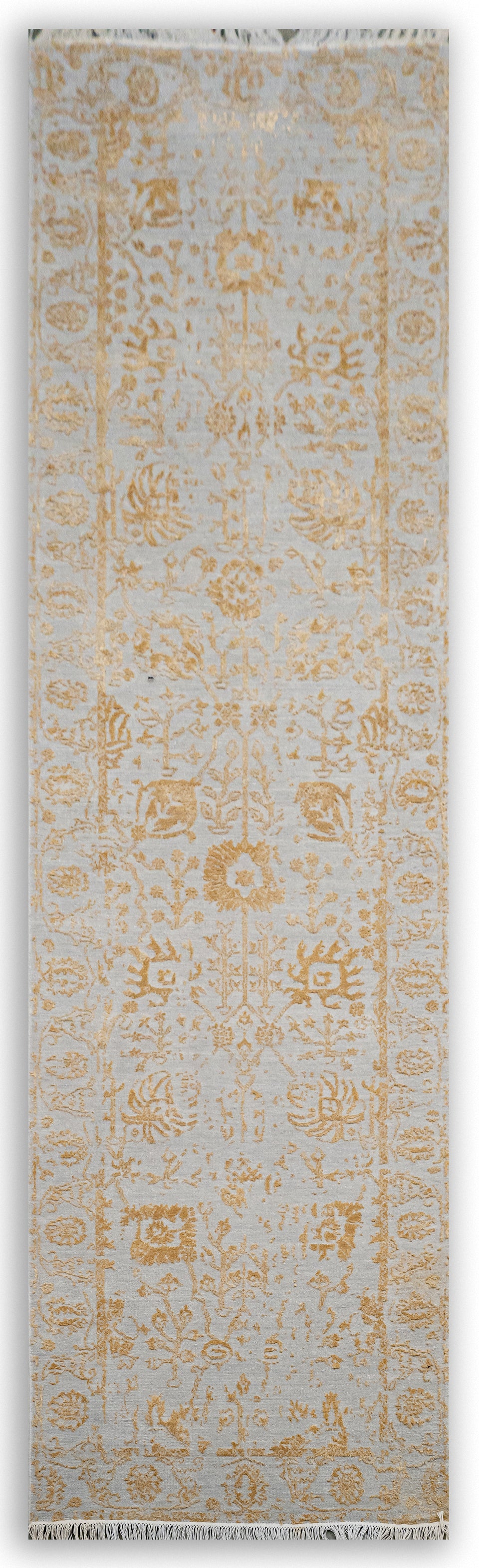 HandKnotted Runner Rug DIA- 1690 VASE 3, Ivory & Green
