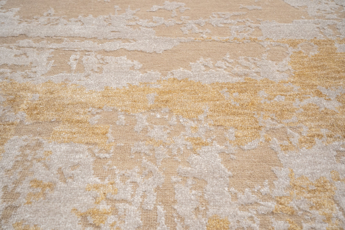 Abstract Design  Handknotted Carpet DIA: 19 GALAXY 23, Dark Vanilla, Platinum & Burlywood