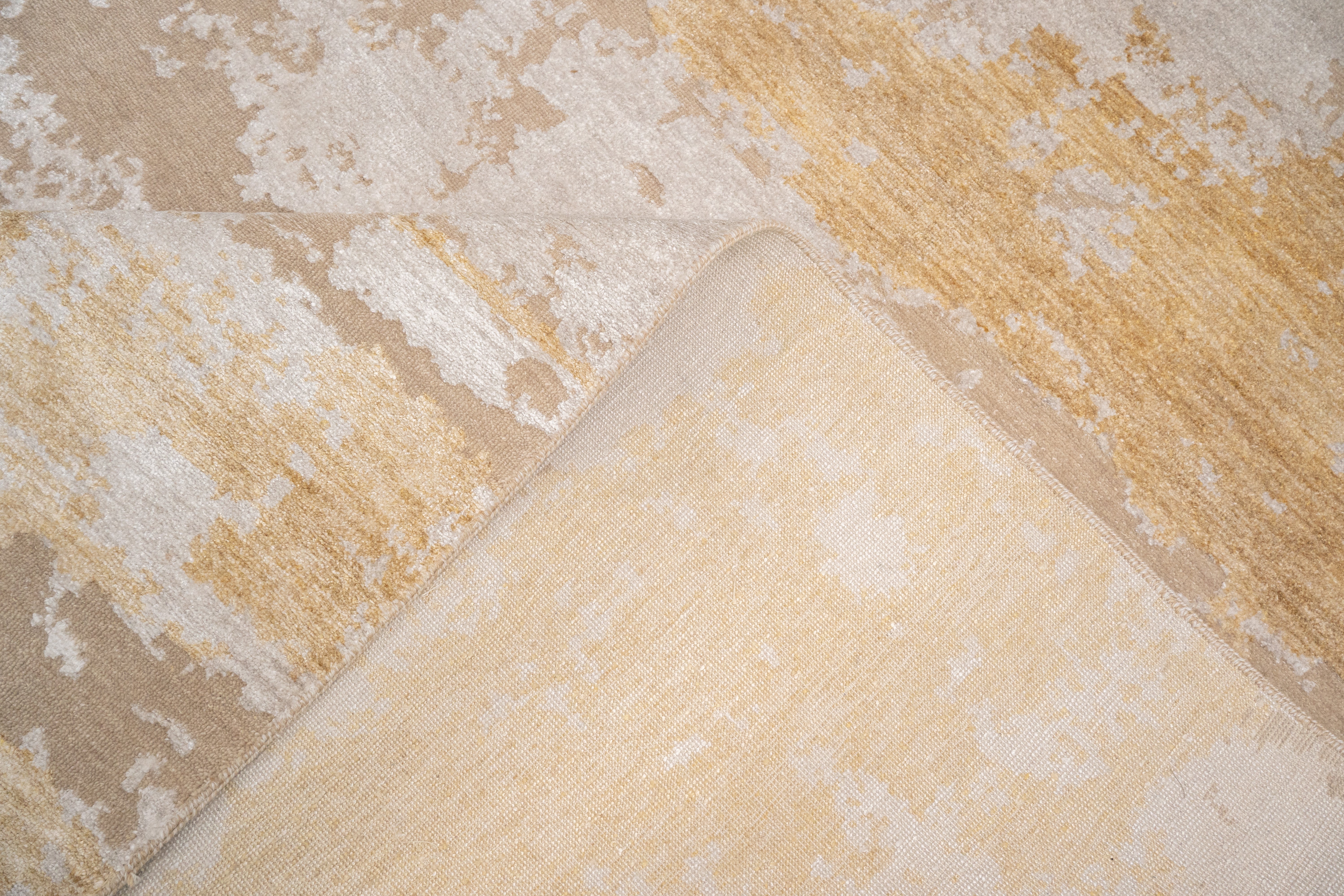 Abstract Design  Handknotted Carpet DIA: 19 GALAXY 23, Dark Vanilla, Platinum & Burlywood