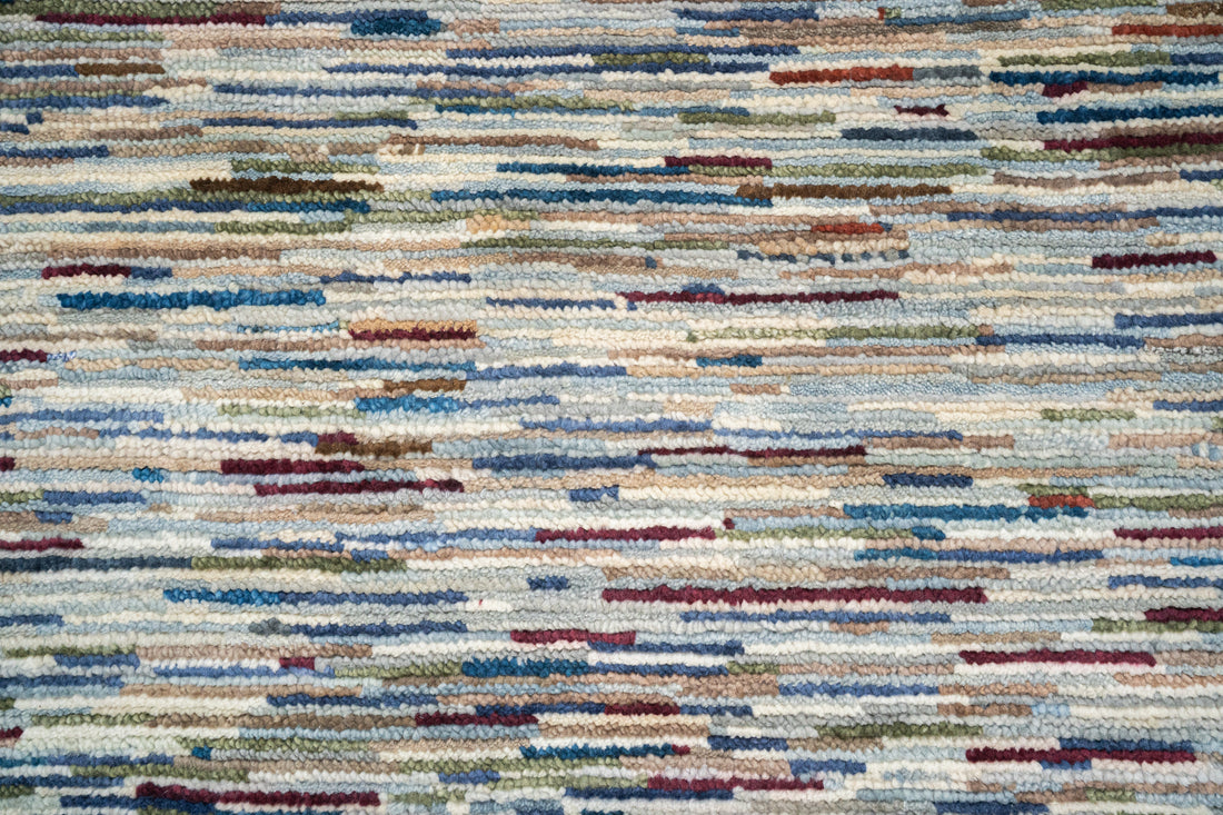 Handknotted Carpet DIA- 2086 MODERN LINEAR PATTERN, Steel Blue, Dusty Rose, Muted Teal