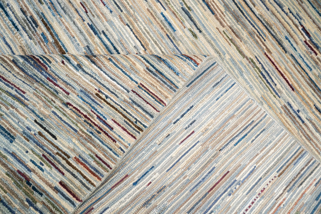 Handknotted Carpet DIA- 2086 MODERN LINEAR PATTERN, Steel Blue, Dusty Rose, Muted Teal