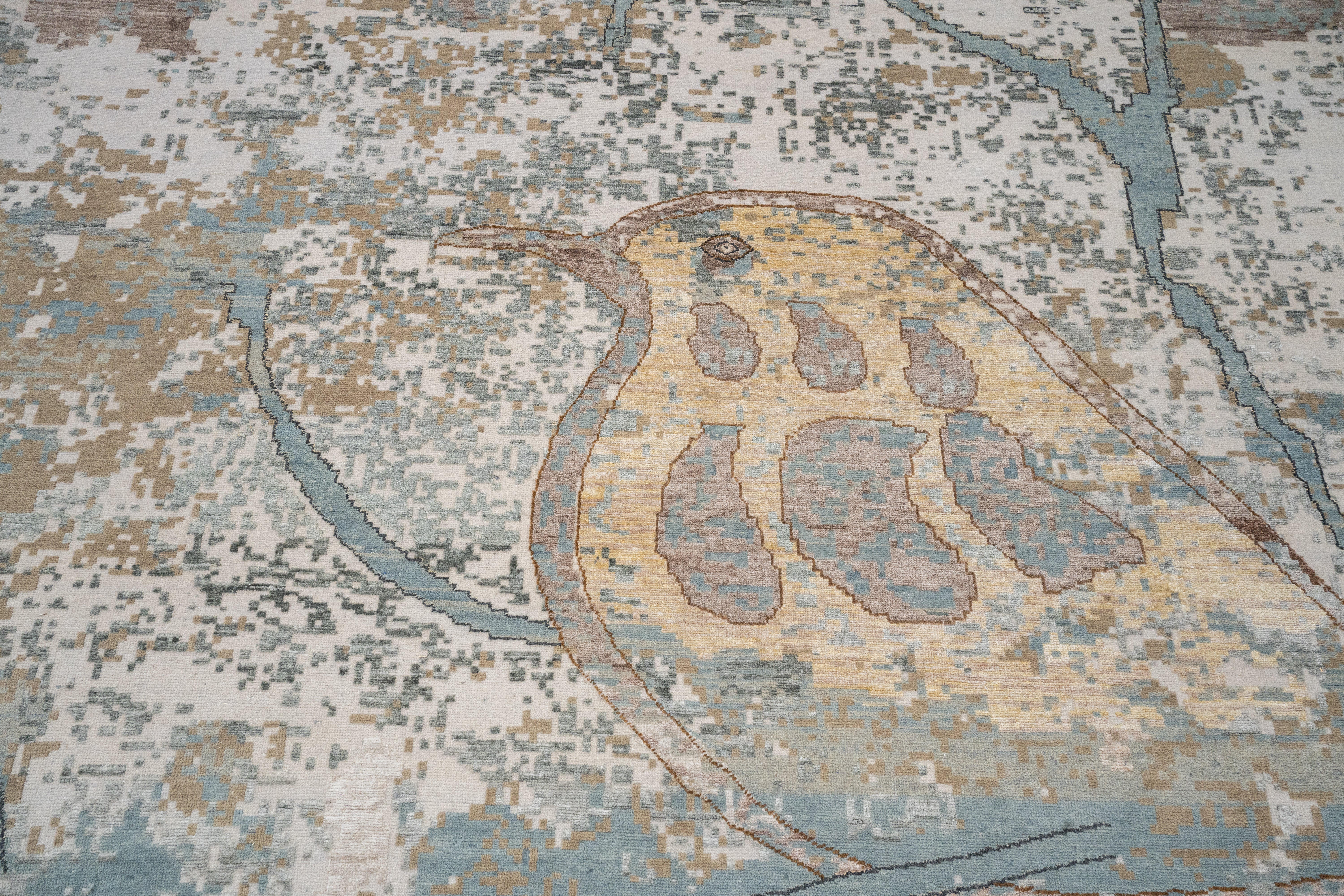 Abstract Design  Handknotted Carpet DIA - 311 GALAXY BIRD, Pastel Grey, Quick Silver & Tan