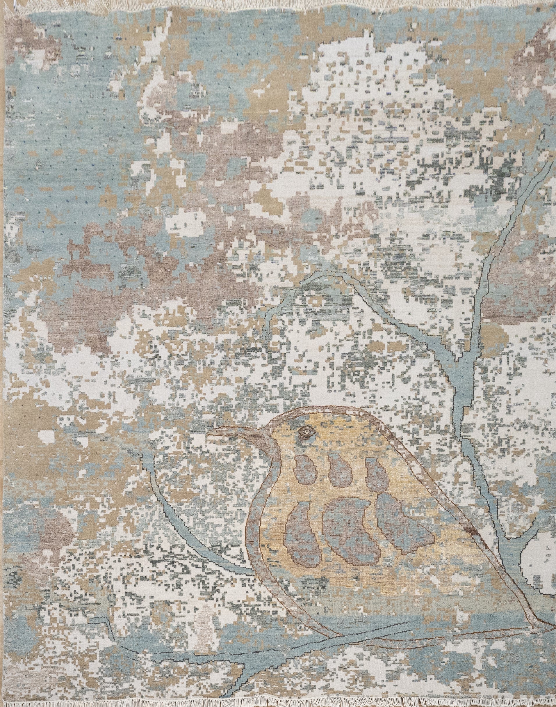 Abstract Design  Handknotted Carpet DIA - 311 GALAXY BIRD, Pastel Grey, Quick Silver & Tan