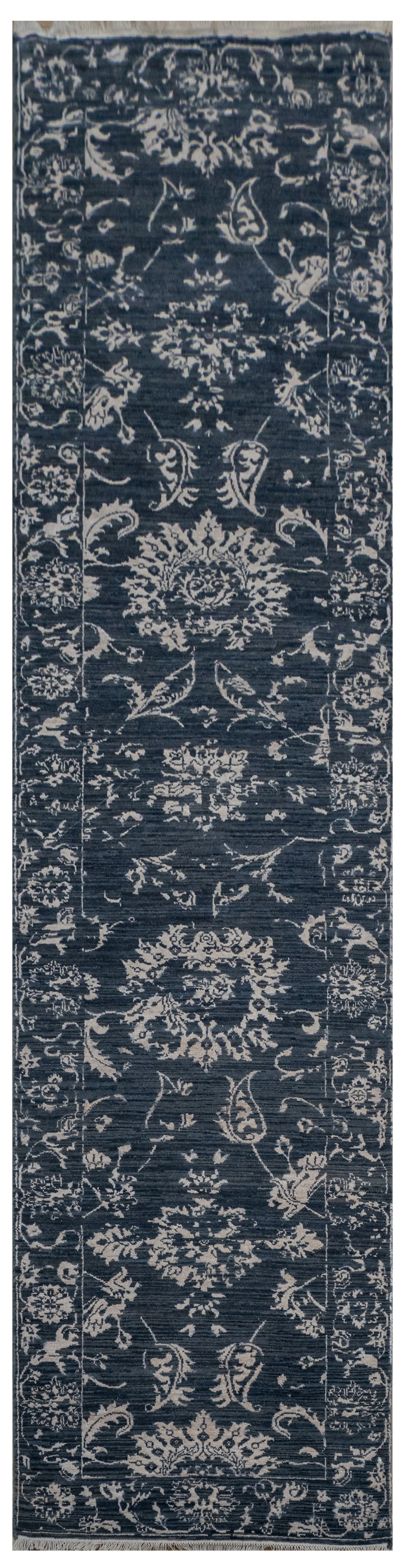 Handknotted Carpet DIA- 387 JK-A, Denim Blue & Silver