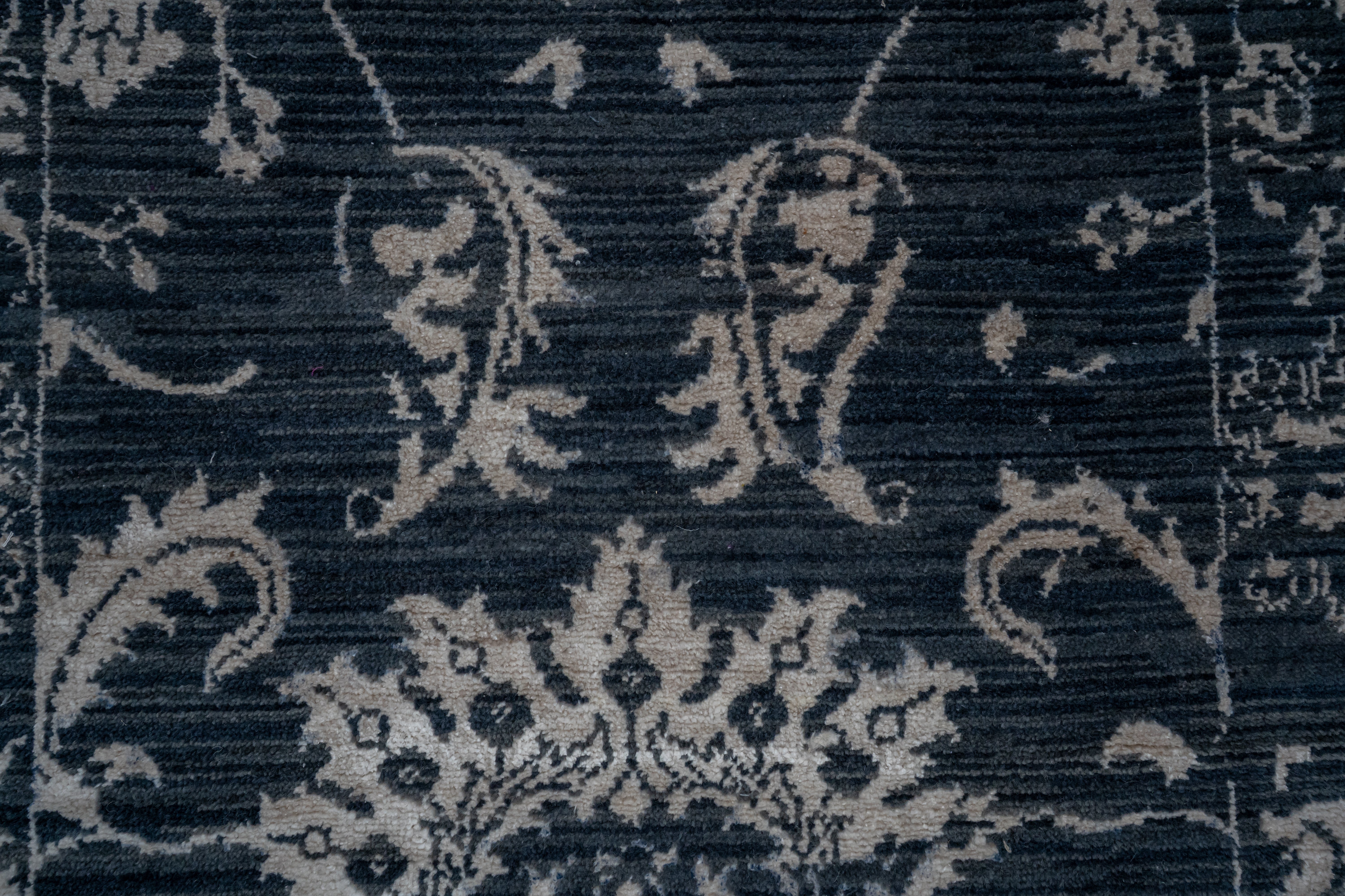 Handknotted Carpet DIA- 387 JK-A, Denim Blue & Silver