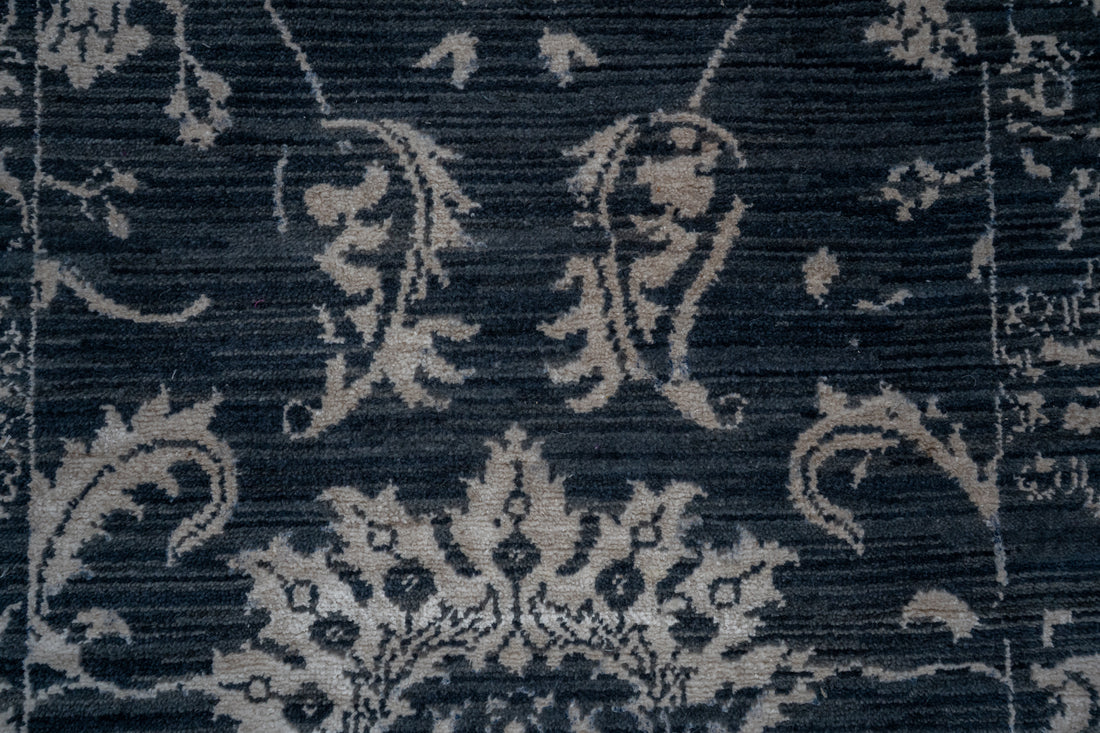 Handknotted Carpet DIA- 387 JK-A, Denim Blue & Silver