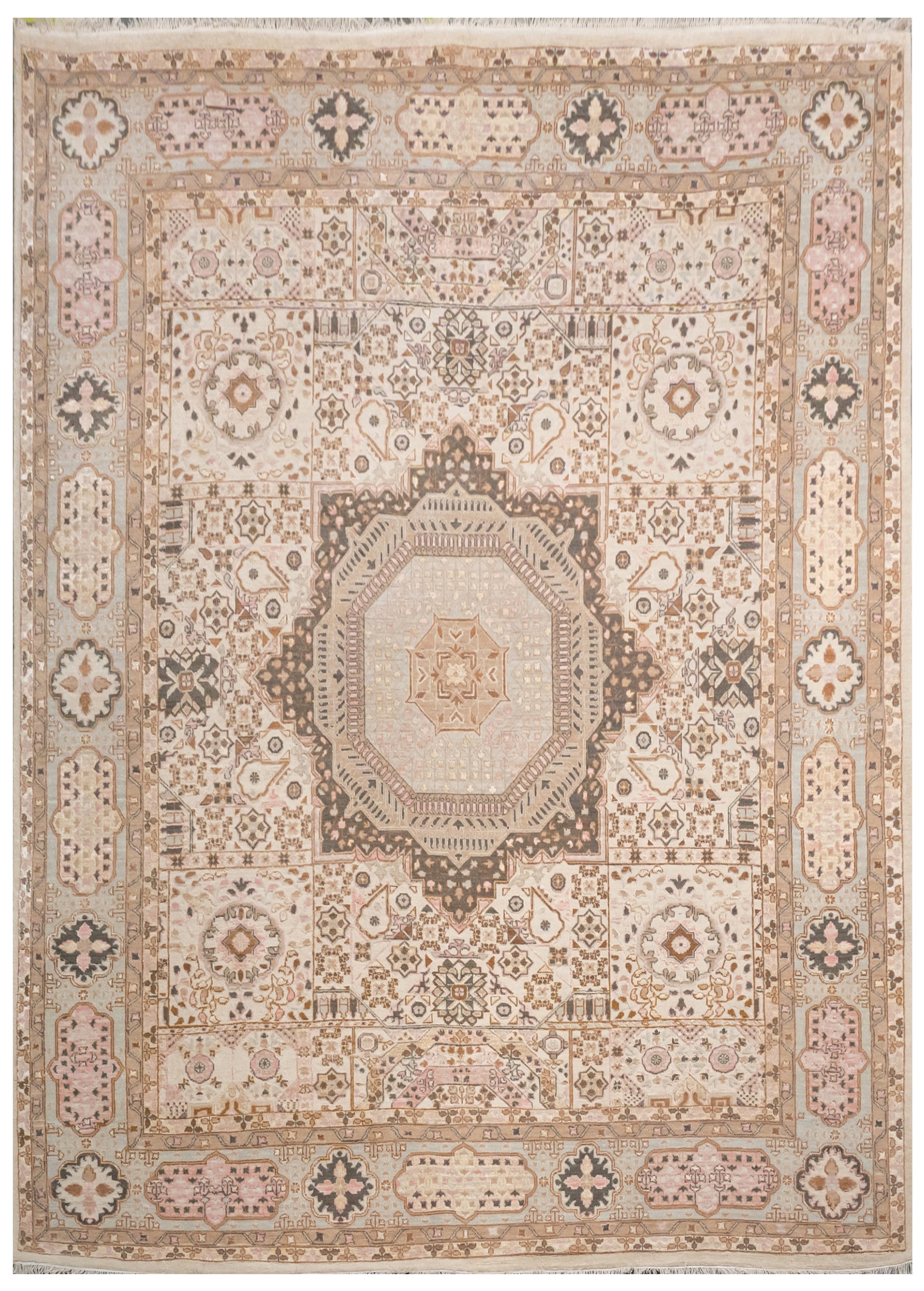 Handknotted Carpet DIA- 40 MAMLUK,  Dark Vanilla, Olive Drab, New York Pink & Quick Silver