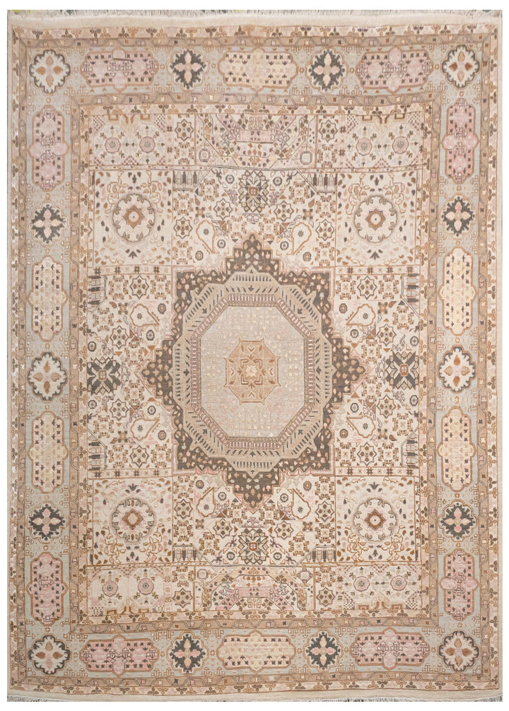 Handknotted Carpet DIA- 40 MAMLUK,  Dark Vanilla, Olive Drab, New York Pink & Quick Silver