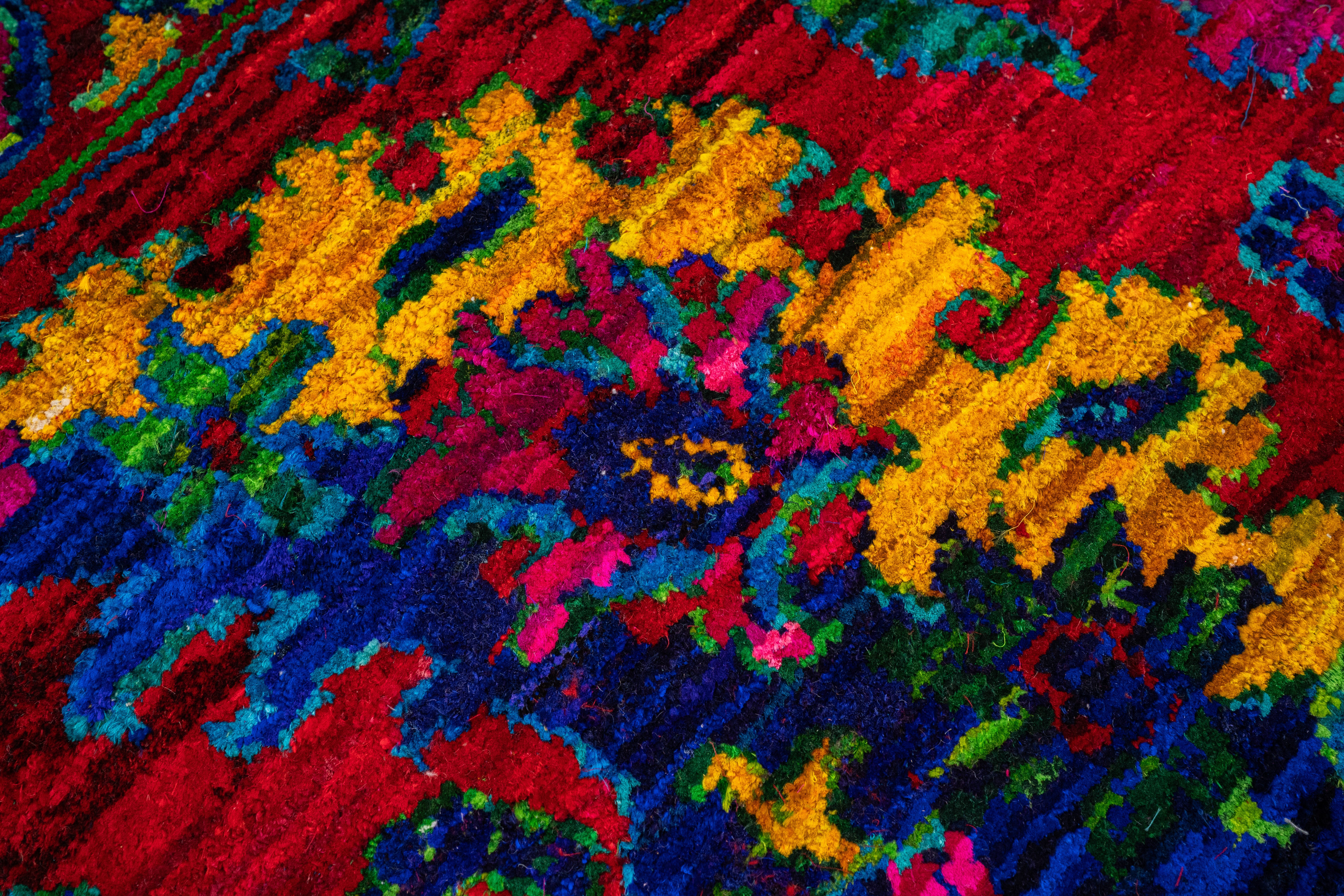 Handknotted Carpet, DIA: 449 IMPERIAL SCARLET BLOOM, Imperial Red, Cosmic Cobalt, & Selective Yellow
